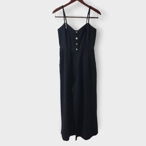 Madewell Linen Sleeveless Wide Leg Jumpsuit Size 2 Black Minimalist NP077